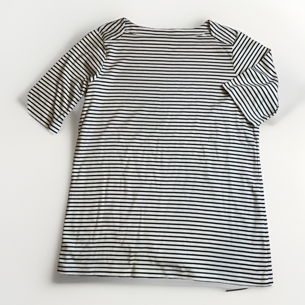 LL Bean‎ Striped Top Squared Boatneck Black White Size Small Preppy Nautical